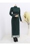 Patterned Glitter Evening Dress with Belt Detail - 2