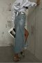 Women's Leaf Printed Slit Maxi Denim Blue Skirt 23w02028 - 7