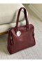 Large Salaş Burgundy Women's Shoulder Bag with Zipper Details - 3