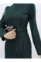 Patterned Glitter Evening Dress with Belt Detail - 4