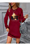    Women's Long Sleeve Crew Neck Bear Print Viscose Two Thread Dress