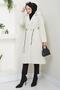 Hooded Drawstring Waist Cashmere Coat Ecru Hm2604 - 6