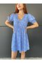 2480 White Mini Flower Detailed Blue Women's Dress - 6