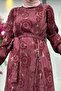 Burgundy Jacquard Silk Dress - Zipper Detail - 4