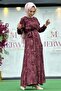 Burgundy Jacquard Silk Dress - Zipper Detail - 3