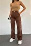 Bera Women's Brown Cargo Pocket Back Pocketless Extra High Waist Palazzo Jean Pants - 2