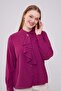 Fuchsia Collar Scarf Brooch Detailed Blouse - 3