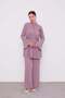 Dark Lilac Brooched Waist Pleated Tunic Set