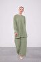 Green Collar Stone Embroidered Chiffon Tunic Suit - 2