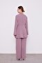 Dark Lilac Brooched Waist Pleated Tunic Set - 7