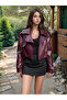 Women's Burgundy Padded Lined Leather Jacket