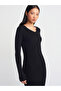 90242 V-Neck Soft Textured Ribbed Knitwear Dress-Black - 4
