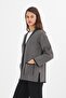 Women's Black Houndstooth Patterned Buttoned Pocket V-Neck Knitwear Mother Cardigan - 3