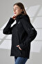 Women's Waterproof Fabric with Removable Fleece Inside, Hooded Softshell Coat, Black