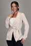 Women's Ecru Crepe Fabric Belted Jacket - 3