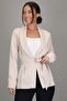 Women's Ecru Crepe Fabric Belted Jacket - 2