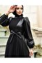 Pleated Dress with Leather Details - 3