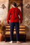 Men's Burgundy Navy Blue Combination Long Sleeve Fleece Plush Winter Warm Pajama Set - 3