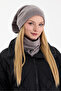 Women's Gray 100% Micro Fleece Double Layer Winter's Coming Beanie Neck Collar Suit - 4