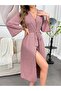 Women's Dusty Rose Ribbed Cotton Dressing Gown - 3
