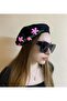 Christmas Gift Handmade Pearled Pink Floral Embroidery Black Painter Beret - Design Gift New Year