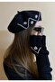 New Year Gift - Black French Painter Zircon Gloves and Beret Set - 3