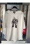 V-Neck Oversize Fitness T-Shirt with White Muscular Man Figure - 2