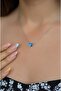 Silver Color Steel Necklace with Blue Evil Eye Beads 45 cm