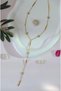 Steel Long Chain Necklace Pearlescent Star Detail Low-Cut Necklace - 3