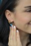 Blue Beaded Steel Hoop Earring Set 3-Piece Gold Color - 4