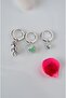 3-Piece Earring Set with Emerald Green Stone, Teddy Bear and Heart Figure, Silver Color - 4