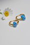 Gold Color Hoop Earrings with Blue Beads - 2
