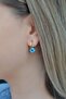 Gold Color Hoop Earrings with Blue Beads - 3
