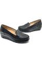 59016 Zn Leather Wedge Heel Comfort Casual Women's Shoes Black