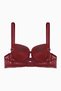 Lace Low-Cut Bra with Cross Rubber Detail - Unpadded - Fashion - 2511 - Burgundy - 3