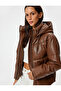 Inflatable Leather-Look Jacket with Hood and Zipper Pocket Detail - 2