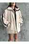 Leather Detailed Lined Plush Coat