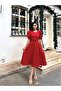 Watermelon Sleeve Red Crepe Midi Length Flared Dress - 5