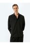 Long Sleeve Cotton Blended Half Italian Neckline Slim Fit Shirt - 3