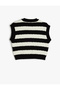 Striped Slim Fit Crew Neck Crop Sweater - 2