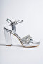Women's 3 Stone Silver Mirror Platform Heeled Shoes - 4