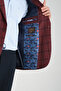 Tadufe Men's Claret Red - Navy Blue Plaid Slim Fit Mono Collar Sports Blazer Jacket - 4