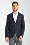 Girado Men's Dark Navy Plaid Slim Fit Mono Collar Sports Blazer Jacket