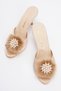 Women's Furry Pearl Heeled Slippers Ten Saten - 5