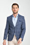 Mario Men's Light Navy Blue Plaid Slim Fit Mono Collar Sports Blazer Jacket - 4