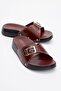 Single Buckle Belted Women's Slippers Bordo