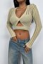 Women's Openwork Crop Knitwear Beige Blouse 23W15013 - 3