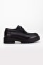 Women's Genuine Leather Thick Sole Laced Oxford Shoes - Black - 3