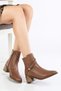 Women's Genuine Leather Boots with Metal Buckle Detail - Walnut