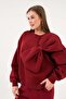 Women's Burgundy Brushed Inside Bow Detail Design Sweatshirt and Sweatpants Bottom/Top Set 28362 - 2